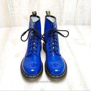 Dr. Martens Electric Blue Patent 8-Eye Lace-Up Boots
